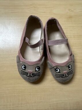 European Culture Girls Pink and Brown Cat Face Mary Jane Shoes